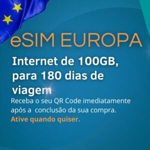 eSIM Europa Internet de 100GB, para 180 dias de viagem