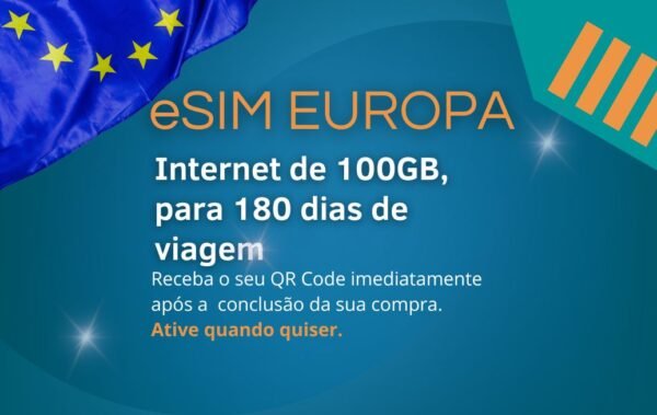 eSIM Europa Internet de 100GB, para 180 dias de viagem