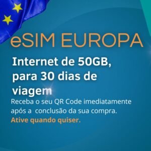 eSIM Europa Internet de 50GB, para 30 dias de viagem